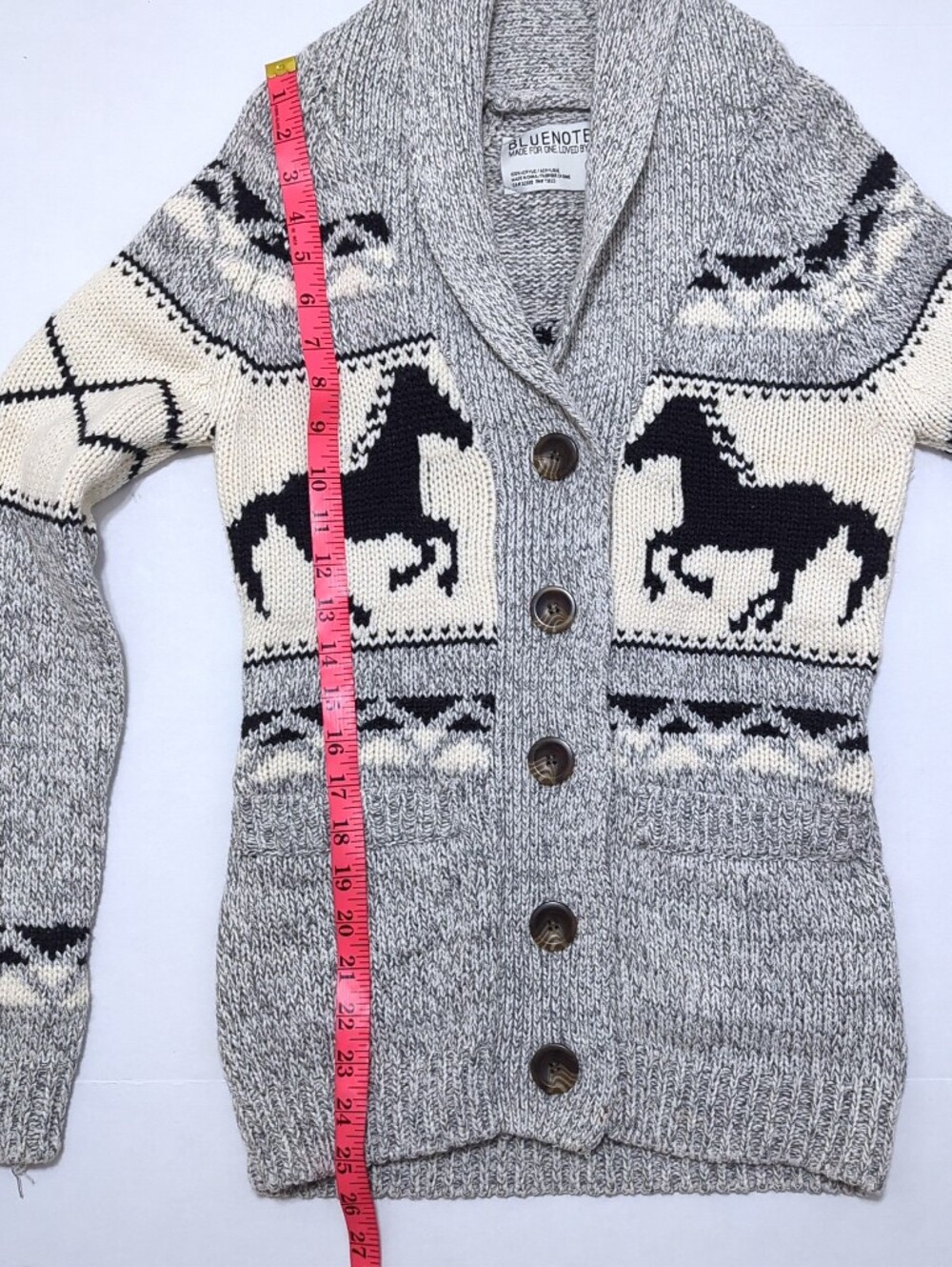 Cowichan Style Western Aztec Horse Knit Button Front Cardigan Shawl Collar XS - Picture 8 of 10